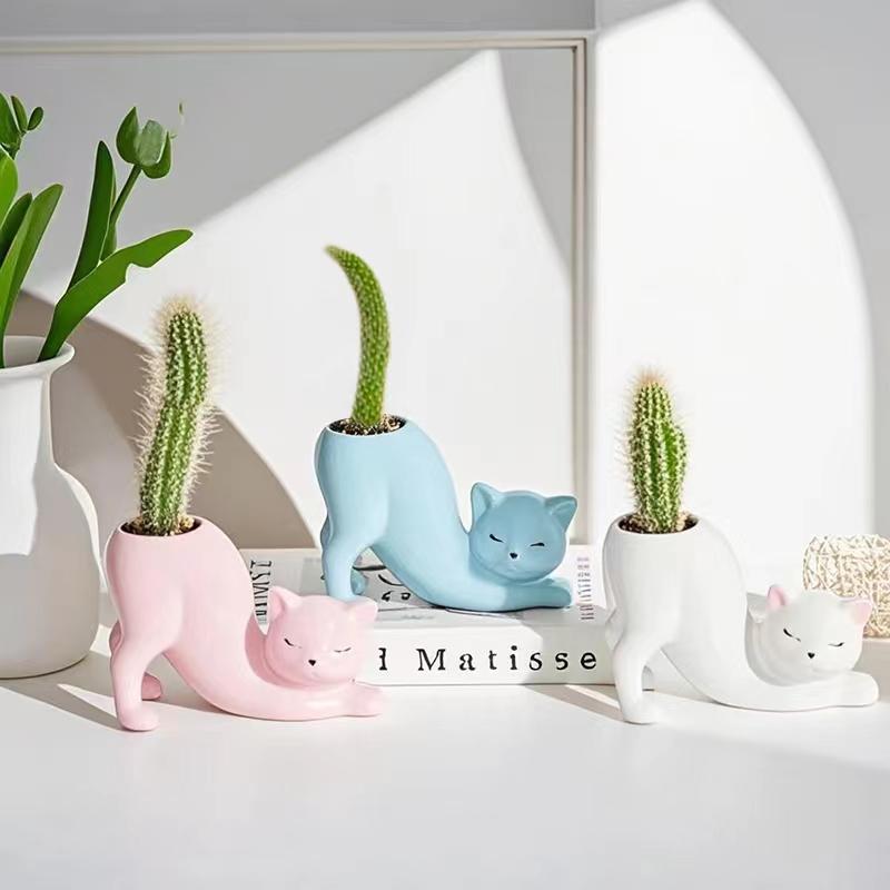 Cartoon Cute Cat Tail Flower Pot Creative Succulent Plant Resin Birthday Gift Desktop Decoration