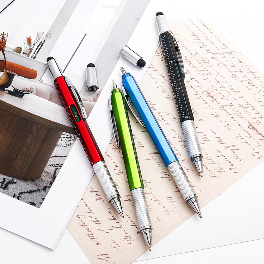 6 In 1 Multifunction Ballpoint Pen Touch Screen Stylus Capacitive Pen With Screwdriver Ruler Levelgauge Refillable Pencil Tools