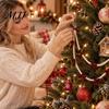Burgundy Velvet Bow Decoration Christmas Faux Pearl Garland, 2 Layers Beads Decorative Bead Garland Hanging String Strand for Tree, Wreath, Fireplace,