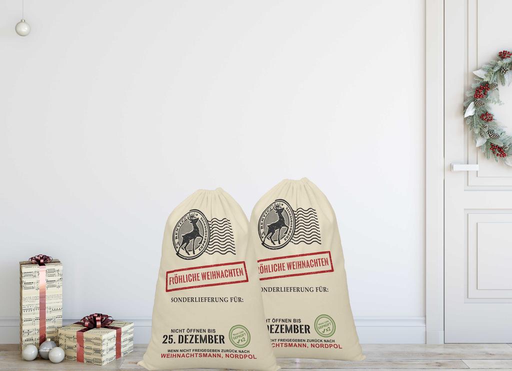 Printtoo 2 Pcs Large Santa Sacks With Drawstring Canvas Xmas Gifts Bags For Kids Christmas 27x20 Inch