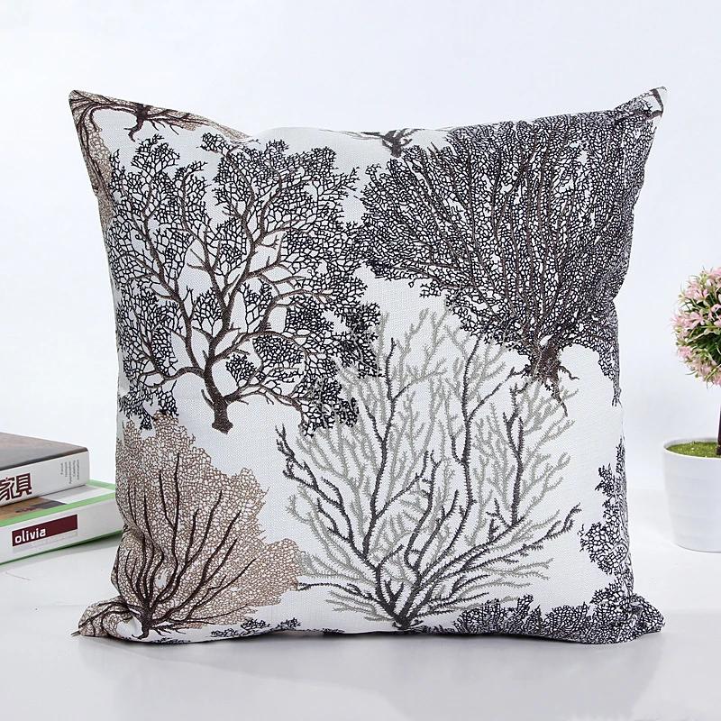 Heißes Slub-Leinen Floral Kissenbezug Handbemalte Blumen Bäume Kissenbezug Modern Dekorative Wurfkissenbezug für Sofa Auto