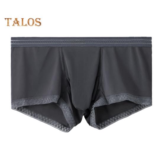 Men Boxer Underwear Elastic Waistband Mid-rise Ice Silk Ultra-thin Shorts Briefs Solid Color Separate Design Panties