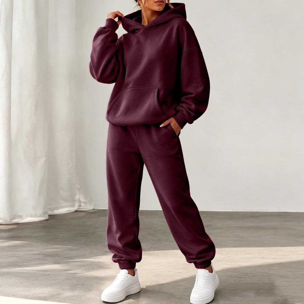 Women's Trendy Color -Lined Casual Two-Piece Set with Long Sleeve Top, Pockets and Cuffed Jogger Pants