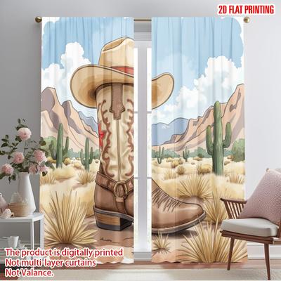 2 Stück, 2D-Flachdruck Vorhänge&Fensterdekoration Wüste Cowboystiefel 100% Polyester (ohne Stange) Außendekorationen Verwendung für