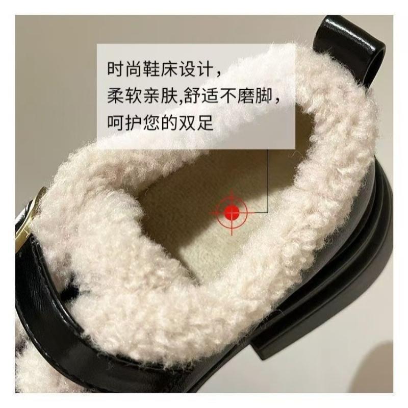 Autumn and Winter British Style Small Leather Shoes for Female  New Student's Japanese Vintage Plush Warm Cotton Shoes for Women
