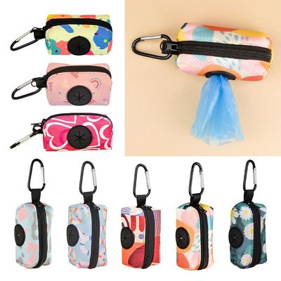 Colorful Print Dog Poop Bag Dispenser Zipper with Buckle Garbage Bags Holder Hangable Garbage Bags Dispenser Pet Supplies