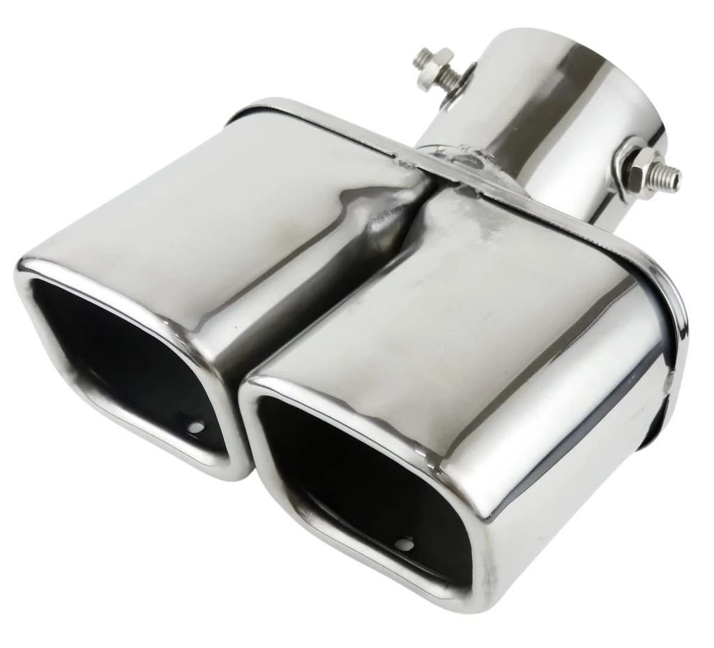 MYS Mukashima Automotive Supplies Muffler Cutter Twin Square Euro Style Dual Model Diameter 35-55mm Stainless Steel Silver