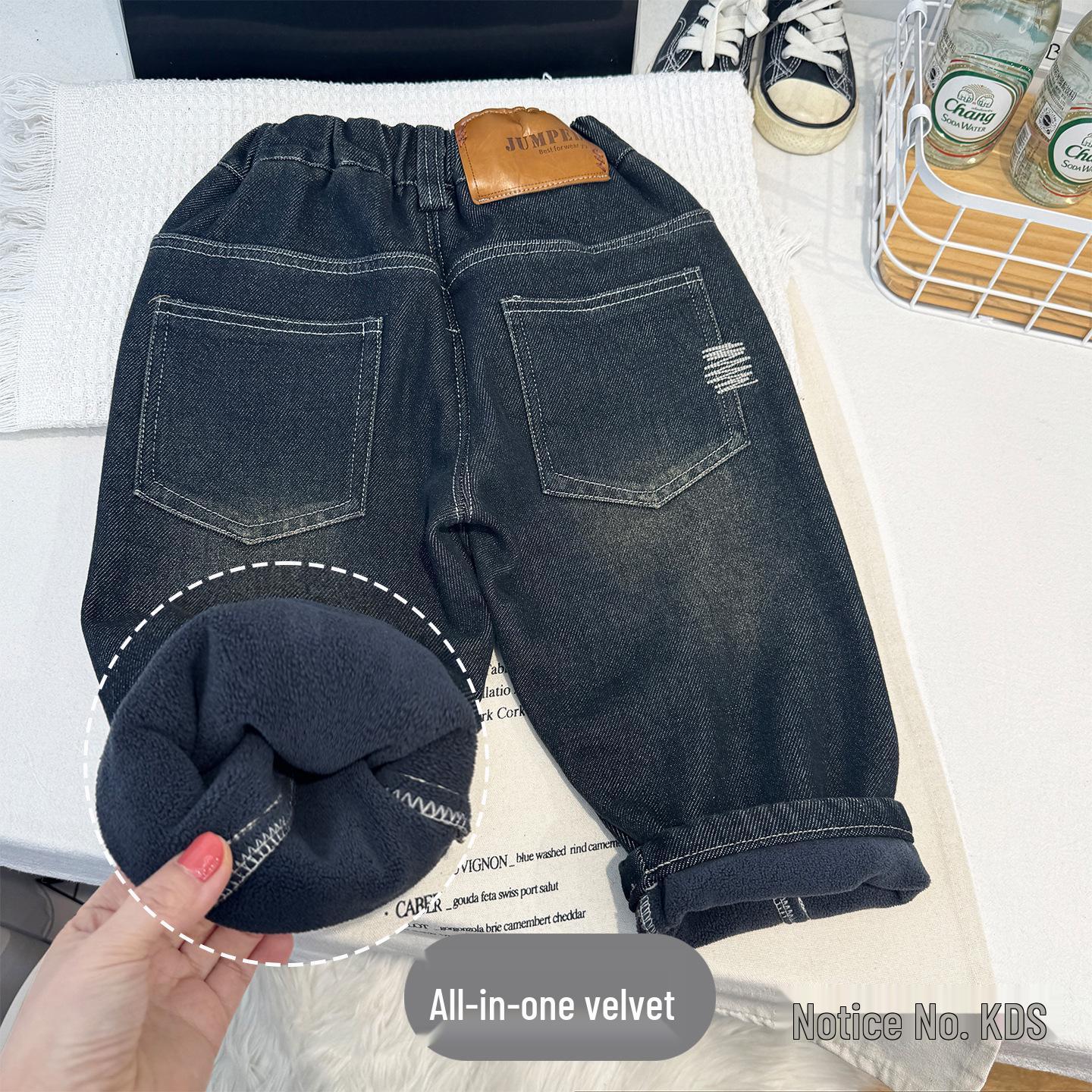 

Зимові джинсові штани на флісі для хлопчиків 2025 - Стильні теплі повсякденні довгі штани для дітей 110 cm