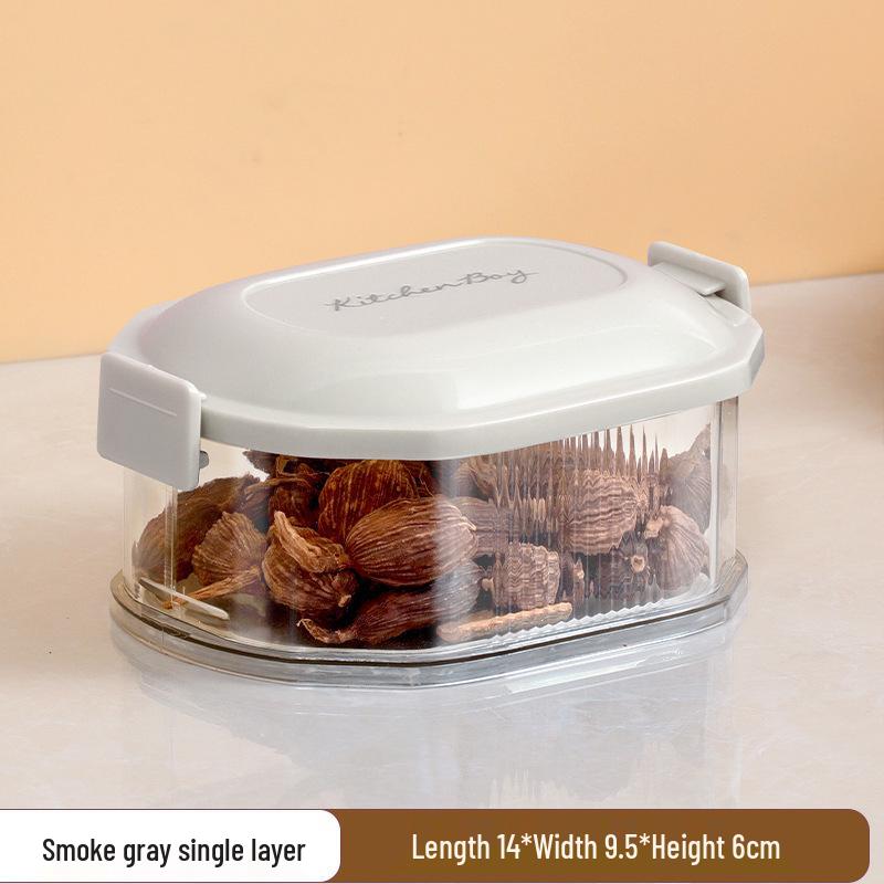 Food-Grade Spice Storage Box with Compartment for Sichuan Pepper, Star Anise, and Seasonings - Sealed Kitchen Container Transparent