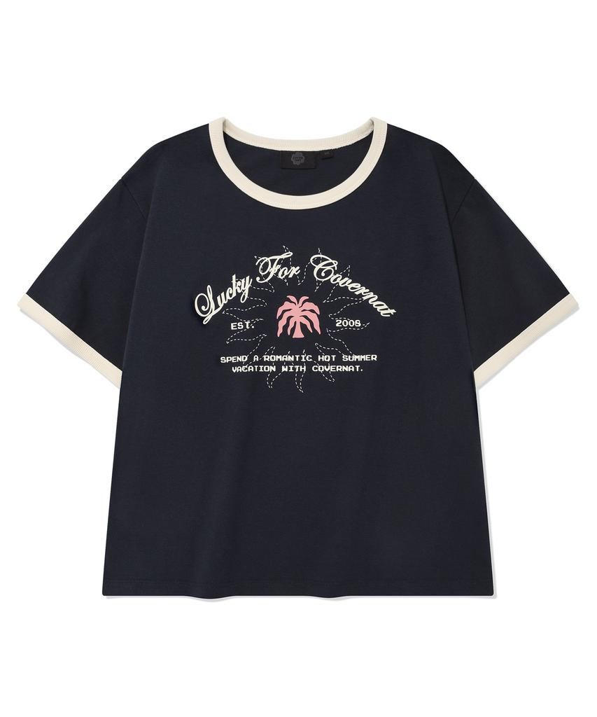 COVERNAT WOMAN Summer Graphic Ringer T-Shirt Navy