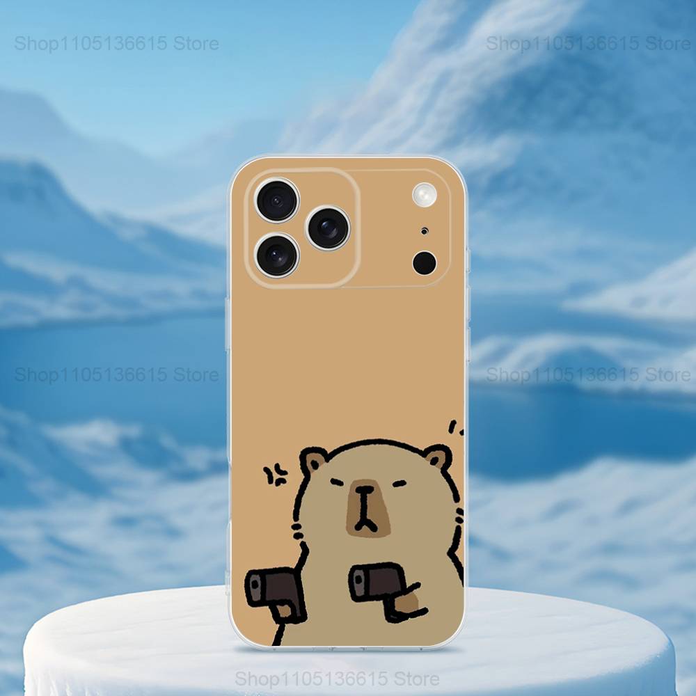 Cute Capybara Cartoon Phone For iPhone 14,13,12,11,17,16,15,Pro,X,XS,XR,SE,Max,Plus,Mini Transparent Soft Cover