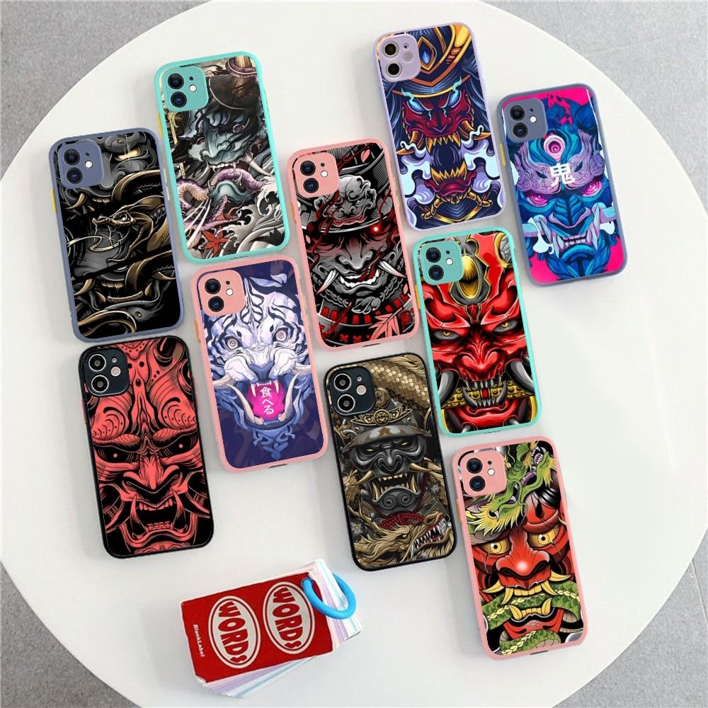 Samurai Oni Mask Phone Case For IPhone 14 11 12 13 Mini Pro Max 8 7 Plus X XR XS MAX Translucent Matte Cover