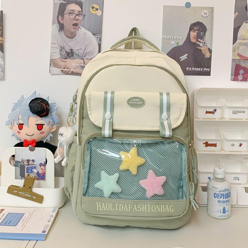 ins bar pain bag contrasting color schoolbag middle school student backpack large capacity college style transparent schoolbag