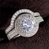 CopperLuxury s/Set Women's Finger Rings Big Round CZ Stone Fashion Female Rings Party Jewelry Gifts