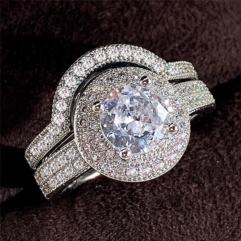 CopperLuxury s/Set Women's Finger Rings Big Round CZ Stone Fashion Female Rings Party Jewelry Gifts