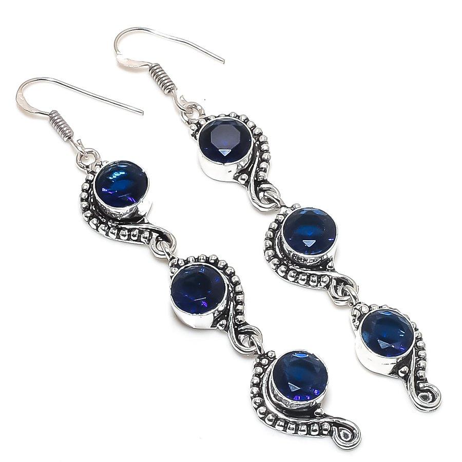 

Натуральный голубой топаз драгоценный камень 925 стерлинговое серебро ювелирное изделие серьга 3.27 r1s71