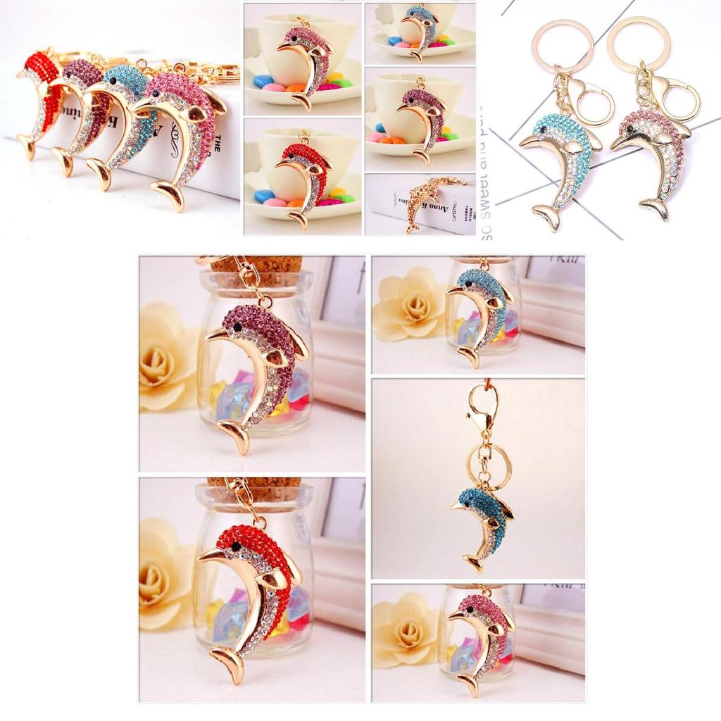 Elegant Rhinestone Dolphin Keychain Zinc Alloy Ocean Pendant Gift For Women