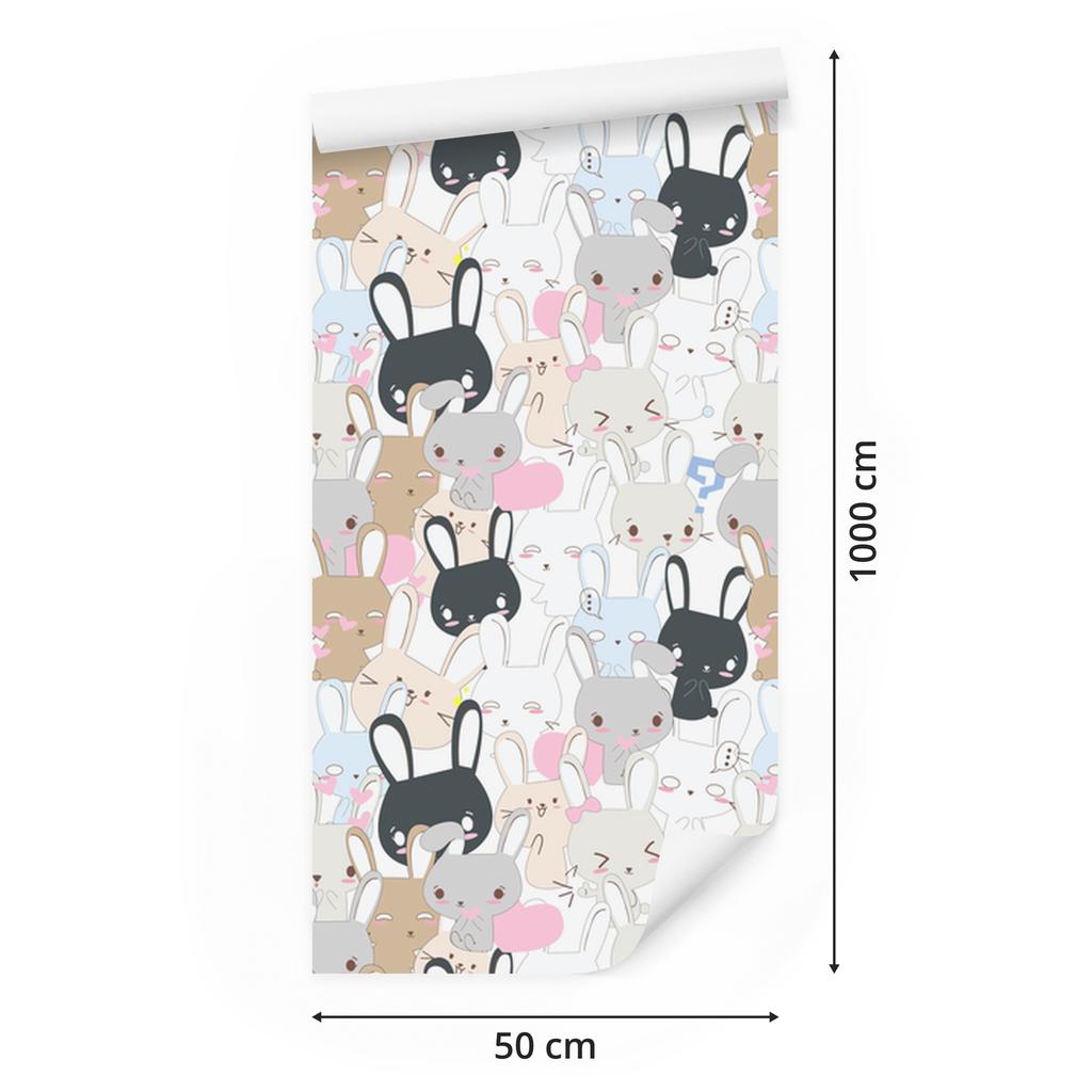 Rabbits Wallpaper On a Light Background for the Living Room and Bedroom 50x1000