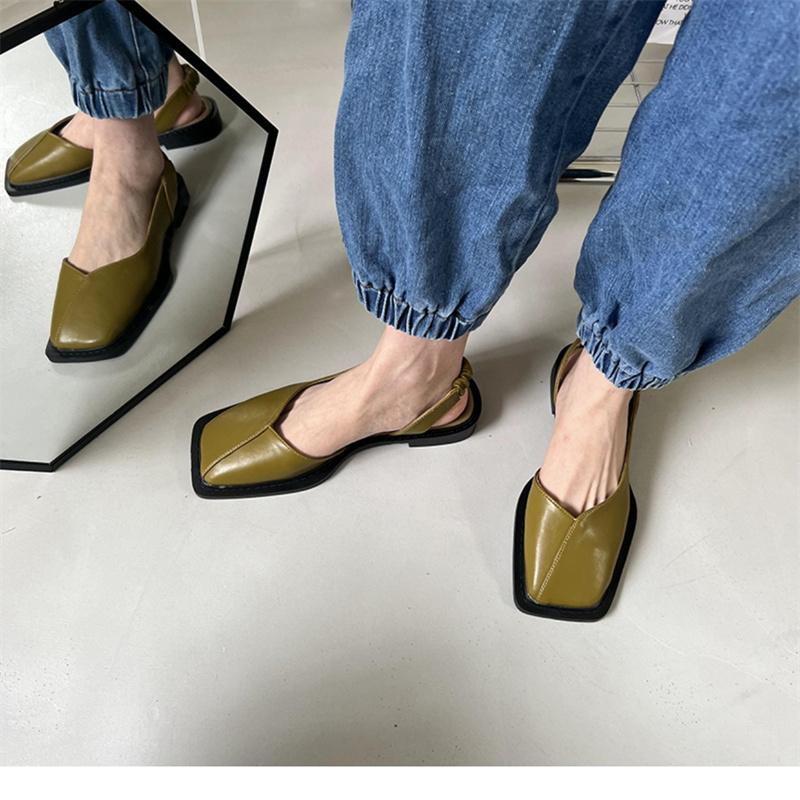 Ladies Square Toe Flats PU Fashion Sandals Buckle Slippers