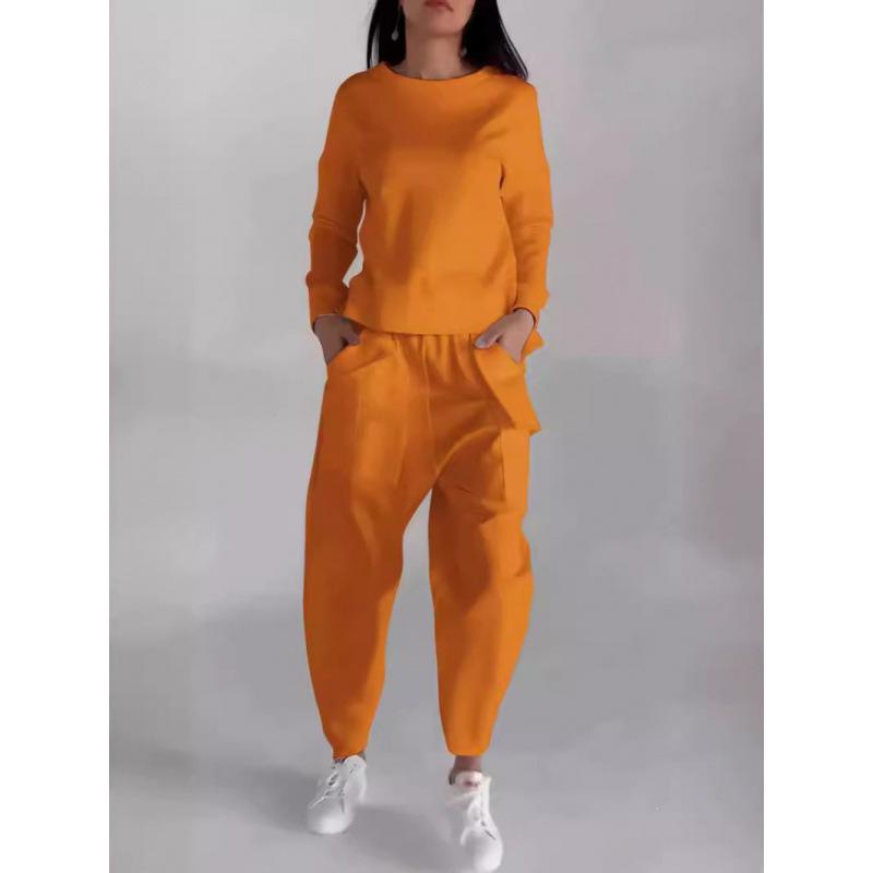 Women's Loose Fit Tracksuit Long Sleeve Crew Neck Sweatshirt Elastic Waist Jogger Pants Casual Sportswear Two Piece Set