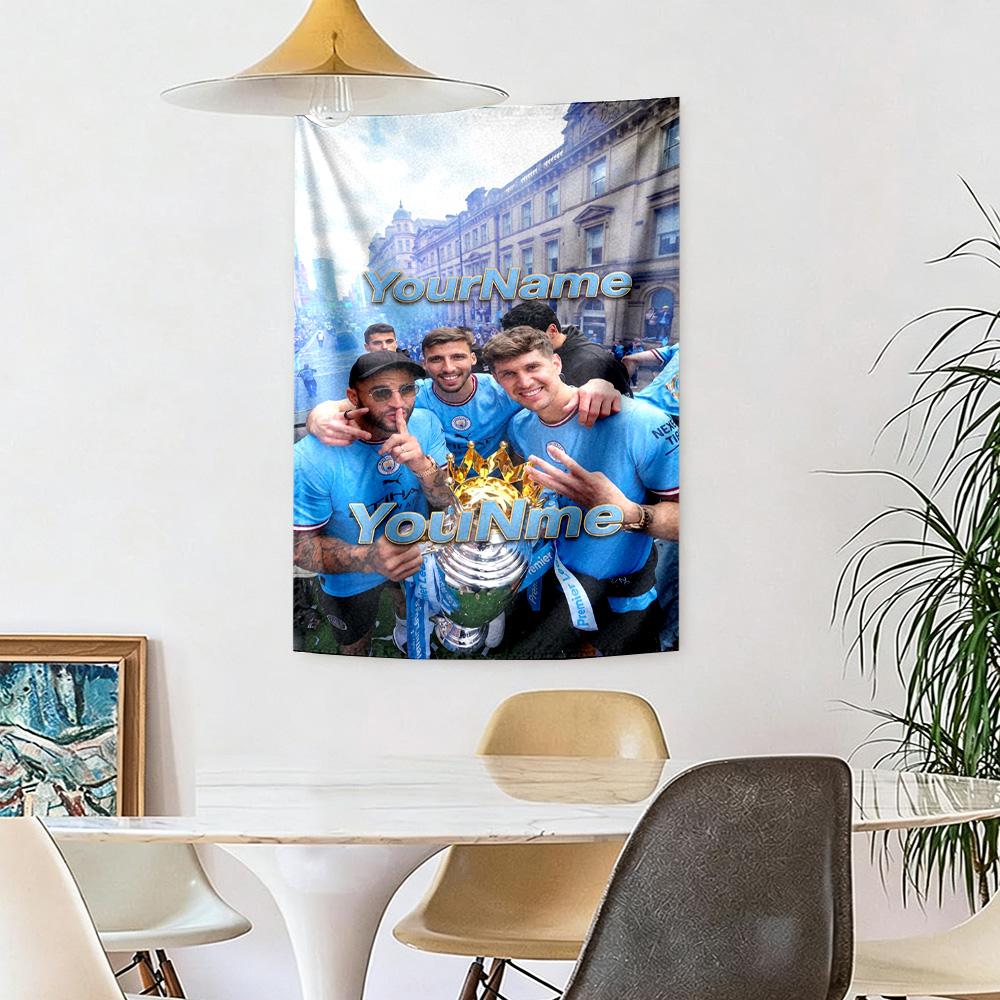Manchester City Custom Your Name Wall Decor Tapestry Art For Pet Memorial Birthdaywedding Party Backdrop Family Gift