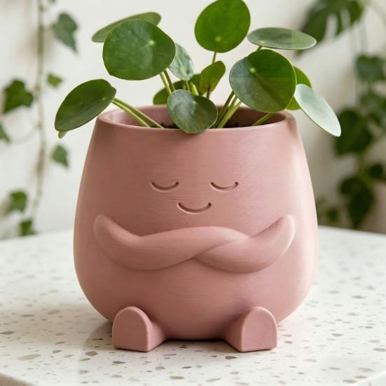 Mini Flowerpot Cute Desktop Planter 3D Printed Healing Smiling Face Creative Green Plant Pot for Home
