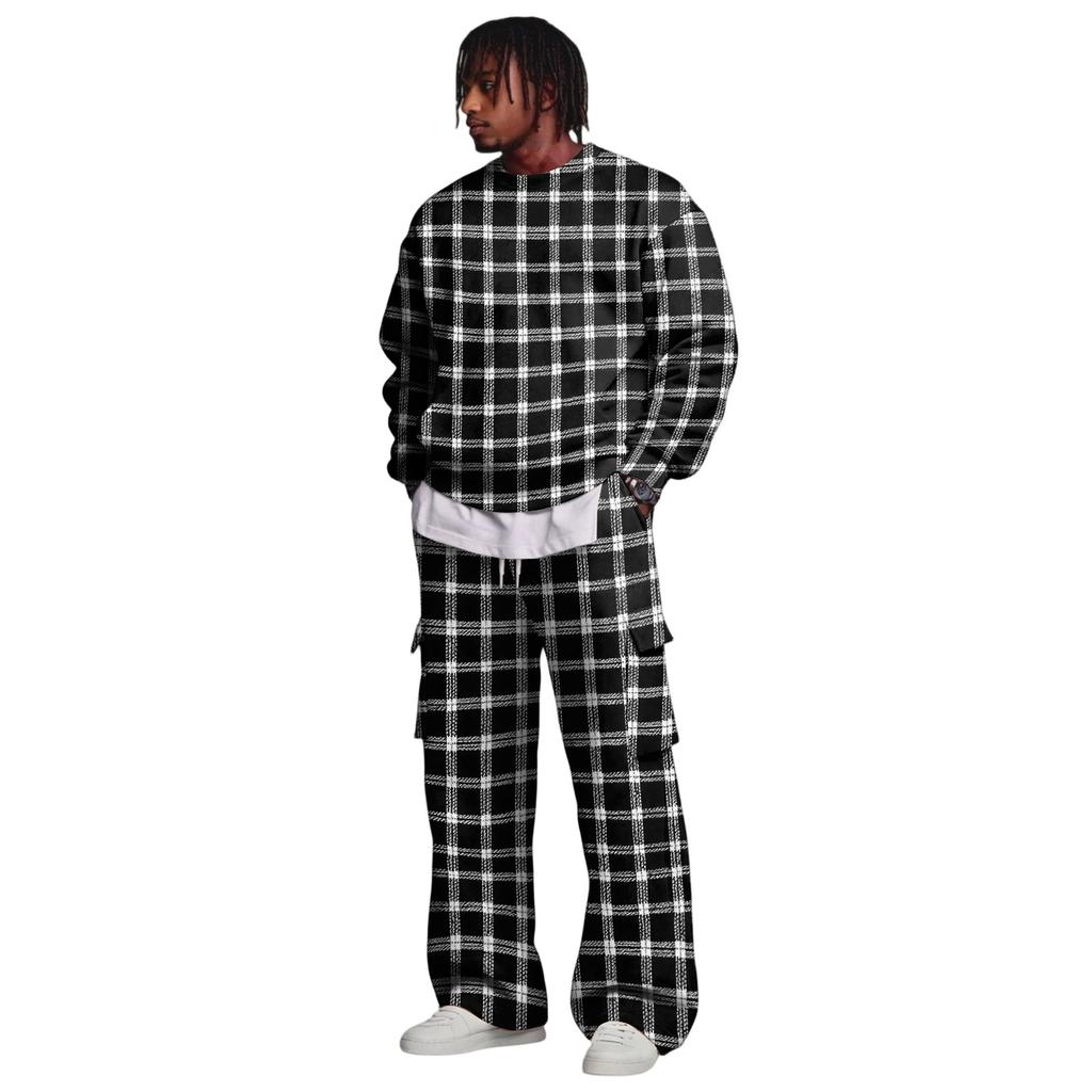 Men's Layer Sweatshirt and Cargo Pants Set with Elastic Waistband