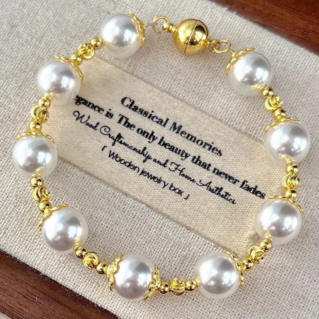 

Винтажный высококачественный глянцевый круглый браслет из искусственного австралийского белого жемчуга