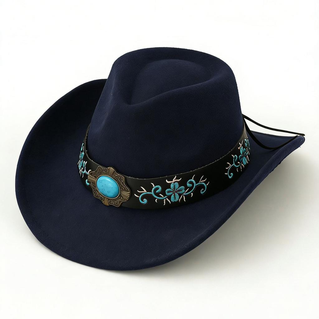 Felt Western Cowboy Hat Fashion Big Head Circumference Hat Big Brim Belt Decoration Ethnic Style Jazz Top Hat