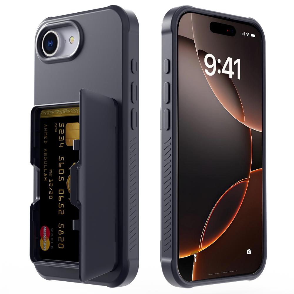 New Flip Slot Card Wallet Stand Phone Case For iPhone17e iphone16e iphone 17E 16E Built-in Mirror Holder Bumper Armor Cover