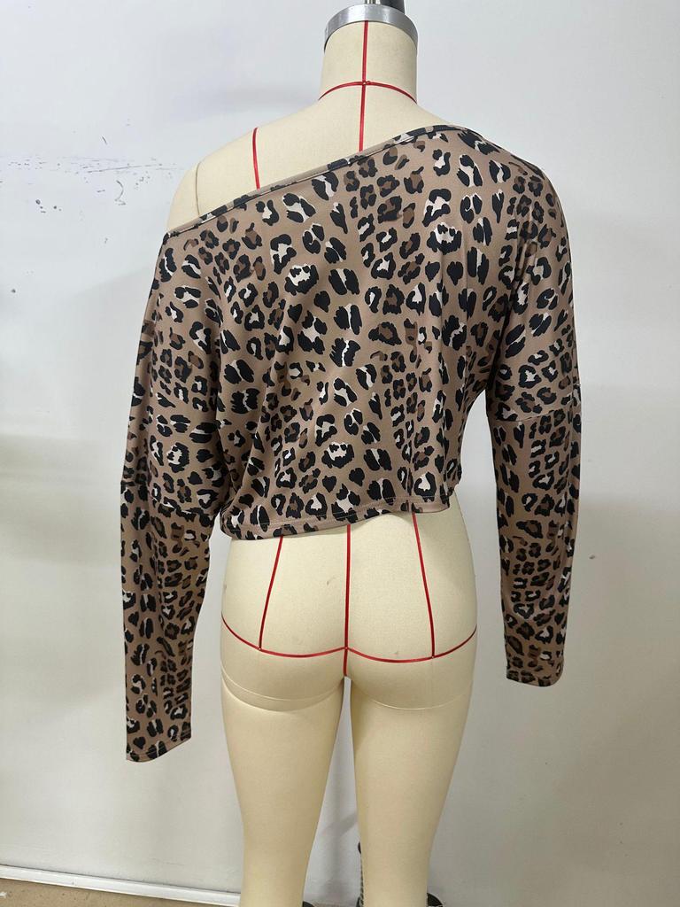 2026 Leopard Print Off-shoulder Cropped Long-Sleeve Top for Women