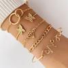 Fashionable and Unique Retro-style Butterfly Open Cuff bracelet5Set Metal Hollow-out Bracelet