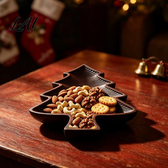 Wooden Snack Tray for Home Christmas Tree Serving Tray Candy Nut Dish Xmas Tree‑Shaped Storage Creative Organizer Guests Plate Decorative