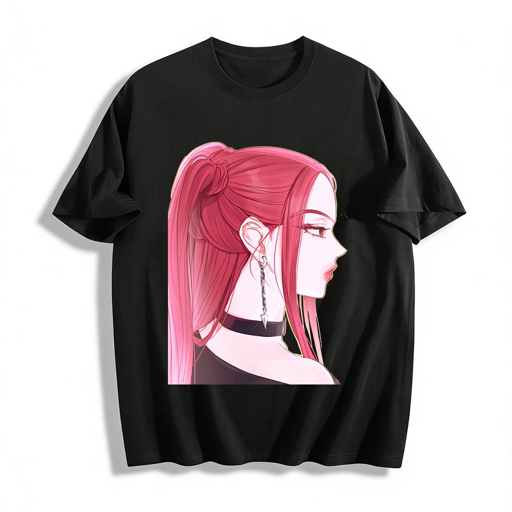 Cool Spice Girl Style Red High Ponytail Girl Print Top Trendy Street Loose Casual T-Shirt Pure cotton T-shirt XXS