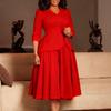 Women's Autumn Fashion Three-quarter Sleeve Suit-style Collar Solid-color Wide Skirt Large-sized Dress for Adults