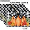 4/6pcs, Autumn Pumpkin And Maple Leaf Pattern Placemats, Black And White Checkered Bow Decoration, Suitable for Indoor/Outdoor Party Restaurant Decor,