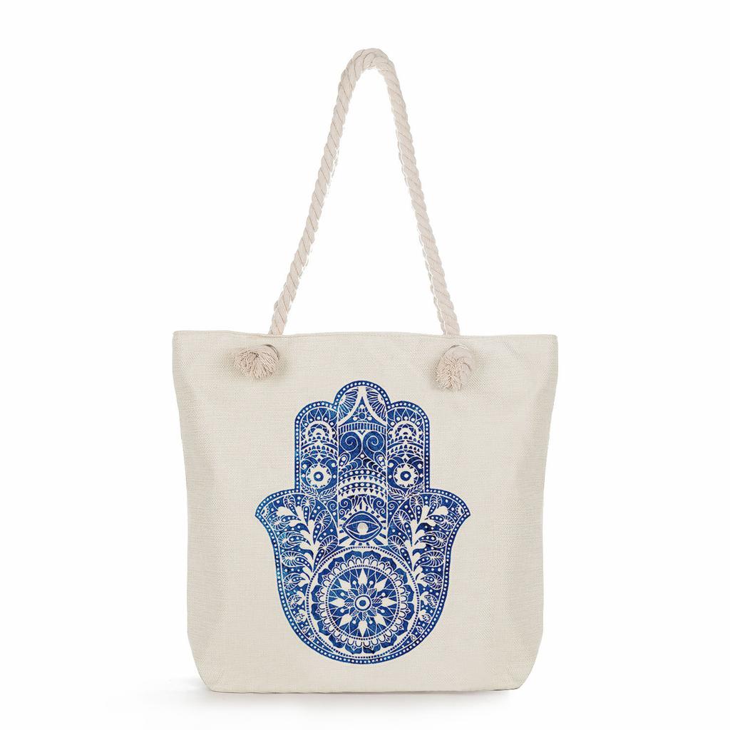 Geometric patterns print thick rope single-shoulder beach bag 7282 CLE