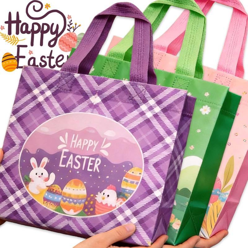 10/1x Non-Woven Gift Bags Packaging Cookies Candy Bag Easter Holiday Spring Party Decoration Colorful Bunny Easter Bag Pattern