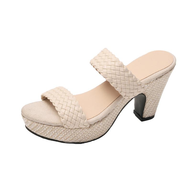 

Wide strip high heel one word with fish mouth beach cool slippers summer new open toe wear cool slippers 36