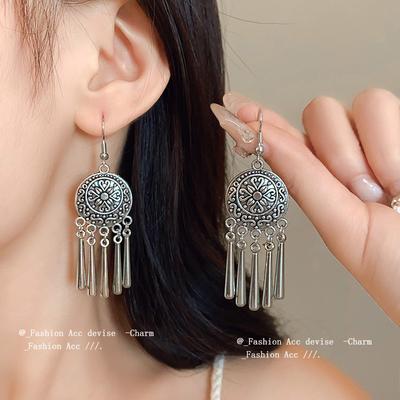 Steel Needle Ethnic Style Phoenix Round Fringed Earrings High Sense Personality Unique Earrings Niche Retro Earrings