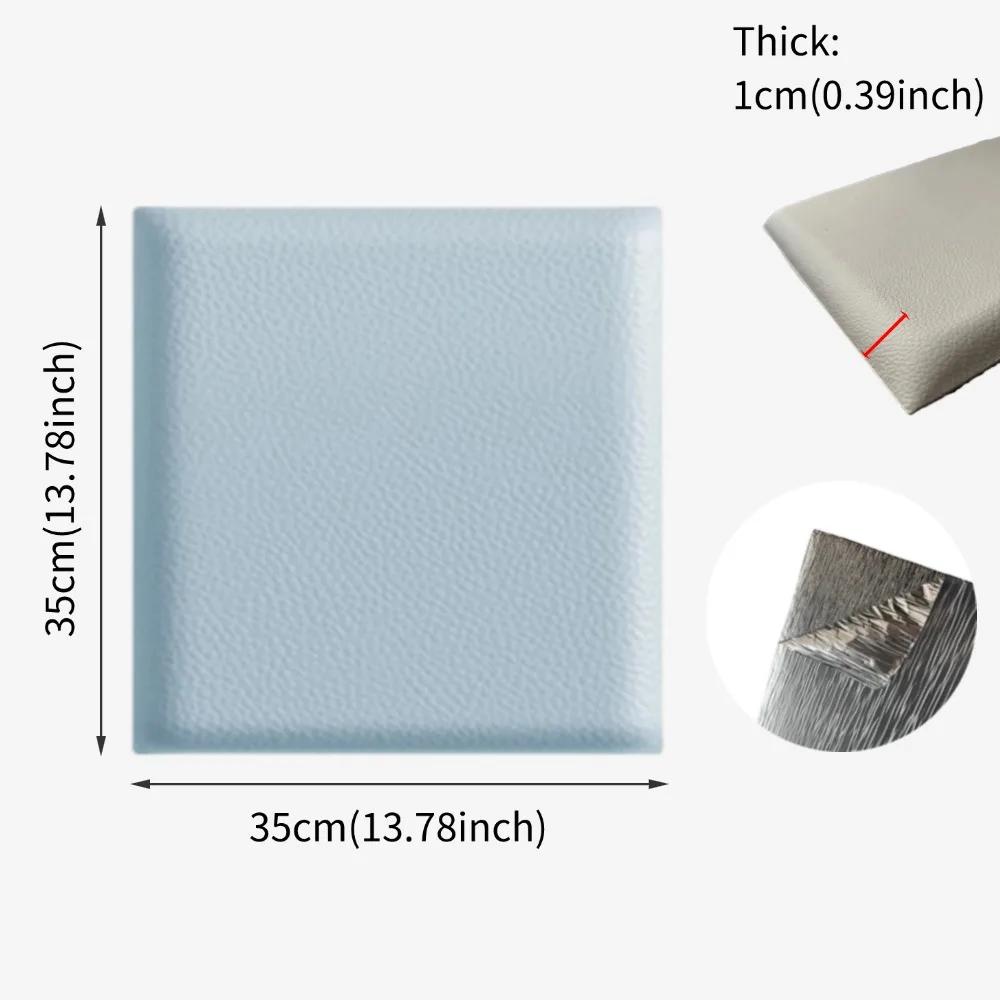 

3D Квадратная Наклейка на Стену Мягкая Однотонная Самоклеящаяся Кожа Толстая Детская Противоударная Панели для Отделки Стен Изголовья 2 PCS-35x35cm