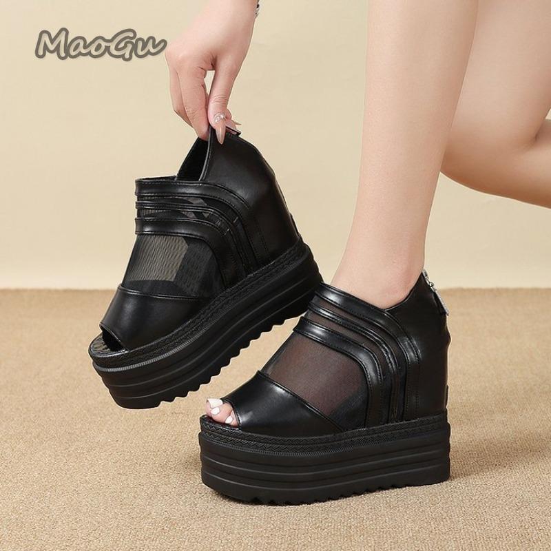 Sandali a Bocca di Pesce da Donna Bianco Nero Estivi Piattaforma Rete Traspirante Fondo Spesso Sandali con Tacco Alto Romani Zapatos De Mujer