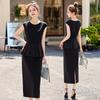 French Hepburn style dress women's summer light luxury design sense temperament celebrity slim and thin fake two-piece skirt