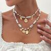 Baroque Special-Shaped Imitation Pearl Necklace, Fashionable Metal Relief Love Pendant, Collarbone Necklace.