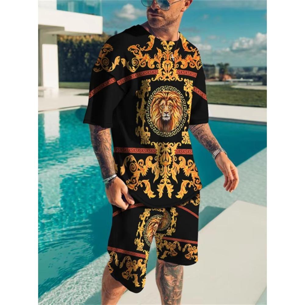 The 2025 New Men s Suit Features Retro Patterns And Lion Prints, Making It A Breathable Summer Street Fashion Casual Wear S