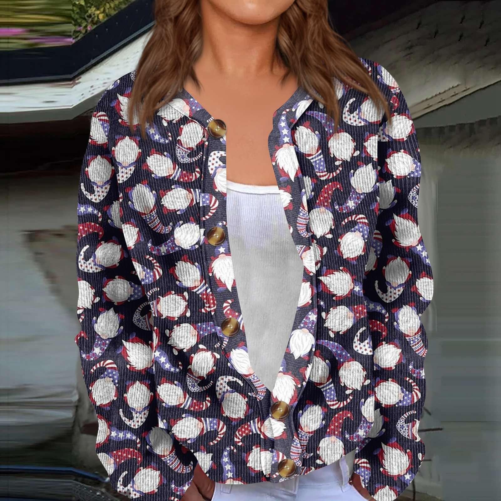 

Модный женский рождественский принт с длинным рукавом вязаный кардиган куртка на пуговицах M фиолетовый