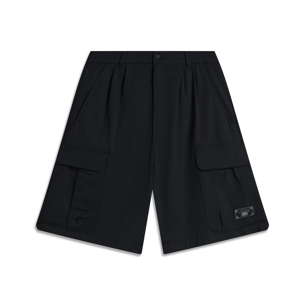 Li Ning Sports Fashion Series Solid Color Mid Waist Breathable Versatile Five Point Casual Shorts Men Shorts Black AKSU777-2