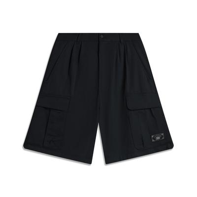 Li Ning Sportmode Serie Einfarbig Mittelhoch Atmungsaktiv Vielseitig Fünf-Punkt Freizeitshorts Herrenshorts Schwarz AKSU777-2