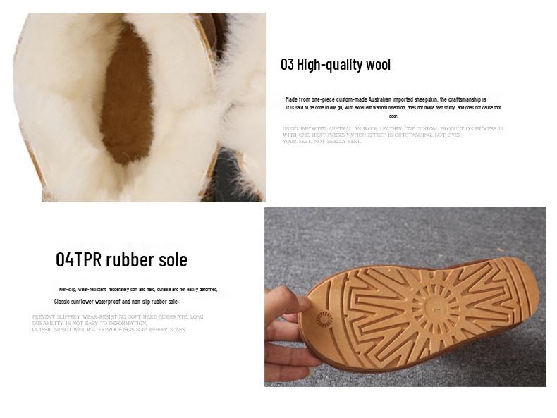 Women's 2025 Fleece-Lined Wool Snow Boots: Thick-Soled, Non-Slip, Wear-Resistant, Genuine Leather for Autumn/Winter.