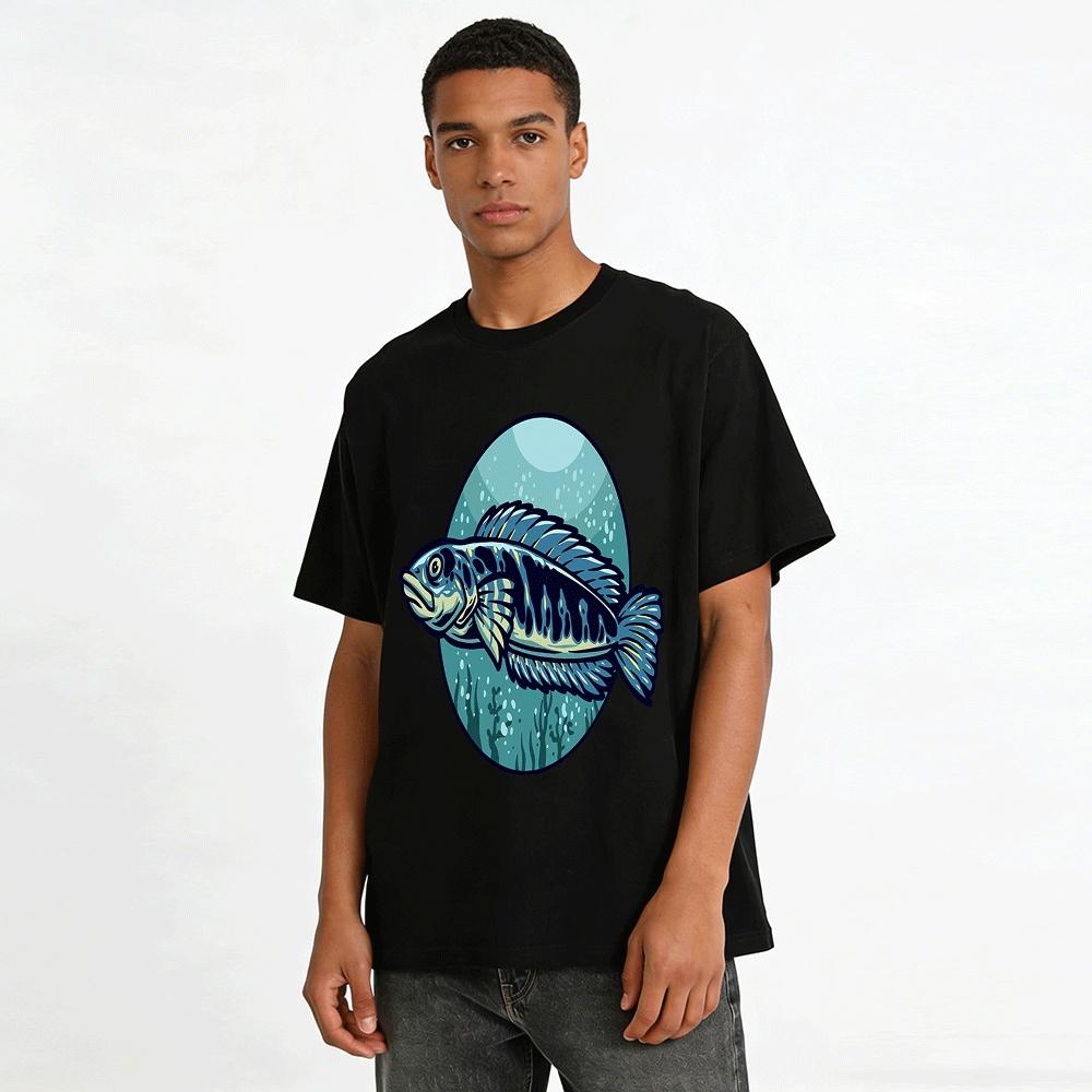 Wolf Fish Deep Sea Print Casual Short Sleeve T-Shirt Pure cotton T-shirt